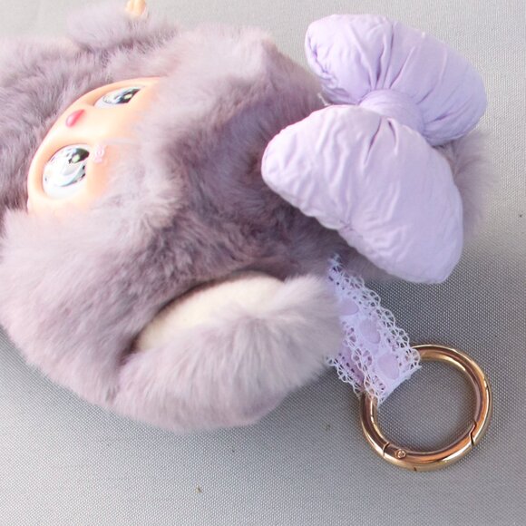 Custom Labubu Inspired The Monsters Grey With Purple Hair Bow Vinyl Plush Pendan - Picture 7 of 7